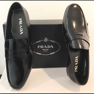 PRADA Black Classic Penny Loafers w/ Rubber Soles